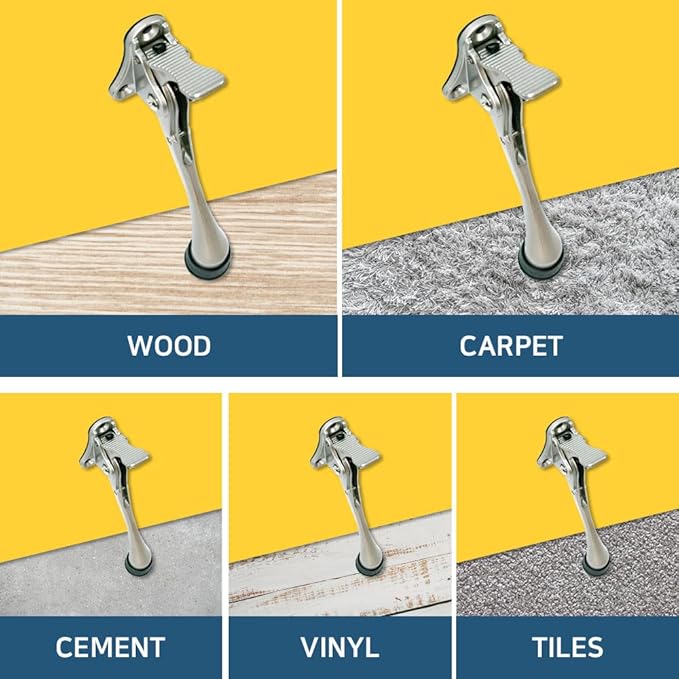 One Touch Kickdown Door Stopper, Door Holder, Heavy Duty Door Stops, Bottom of Door, Height-Adjustable Rubber Tips by HASHI (Chrome 6 inch x 1pack)