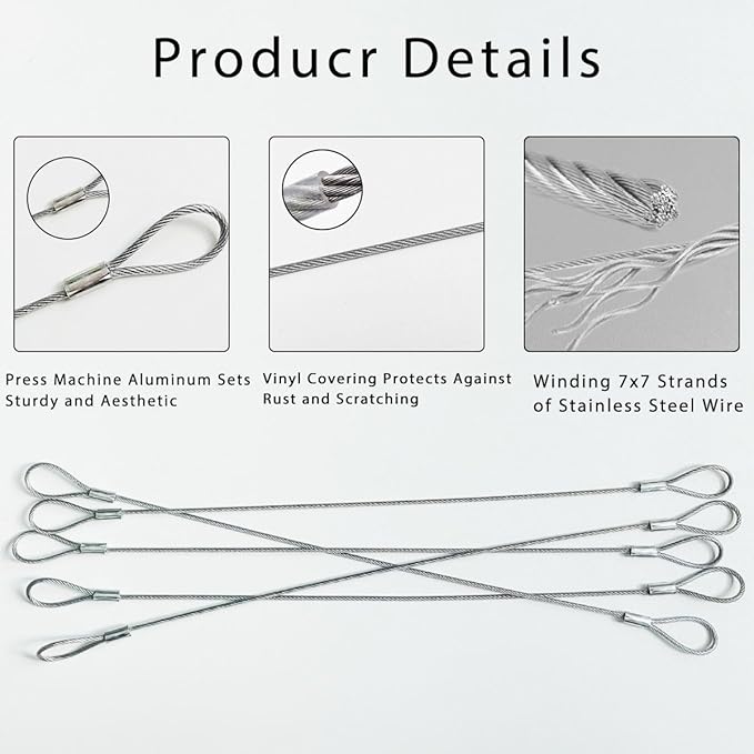 5 Pack Luggage Lock Safety Cable, Stainless Steel Cable with Loops, Stainless Steel Safety Cable, Safety Cable Lock, Braided Steel Coated Safety Cable Luggage Lock 2mm Thickness 12 inch Length