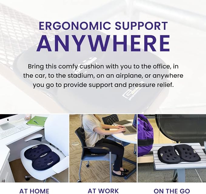 LITE Travel Gel Foam Cushion | Back Pain, Sciatica, Pressure Relief | Relieves Tailbone Discomfort, Promote Healthy Posture | Ergonomic Comfort | Car, Commute, Airplane and Travel - Gray