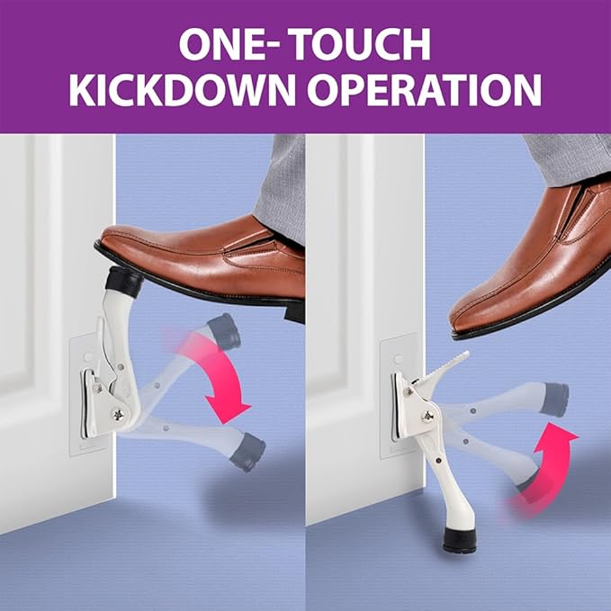 Door Stopper with Adhesive Bracket Stickers, No Drilling or Tools Needed, Available for All Doors, Door Holder, Heavy Door Stop, KickDown Door Stoppers, Bottom of Door by HASHI (White/Bracket 2pack)