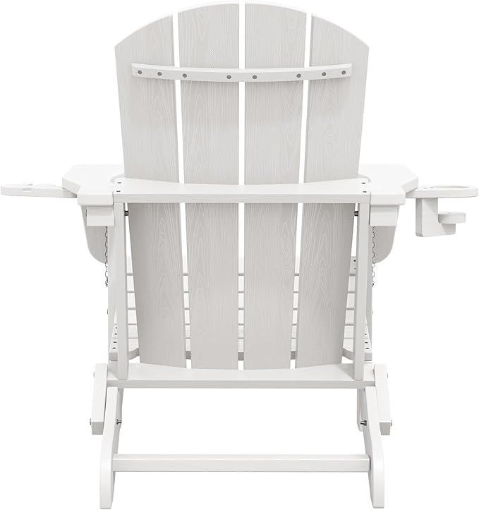 SERWALL Adirondack Chair with Cup Holders - Composite Adirondack Chairs Set of 2 HDPE Outdoor Chairs All Weather Use- White