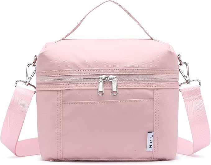 NOL Natural Organic Lifestyle Insulated Lunch Bags for Women Cooler Bag Lightweight Nylon Waterproof Lunch Box For Work (Medium, Pink)
