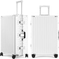 ROAMING Zipperless Luggage 24 Inch with Aluminum Frame, 3-Layer PC Trunk-Medium Lightweight Hard Shell Suitcase with Spinner Wheels, Metal Travel Luggage with Double TSA Locks, Shell white