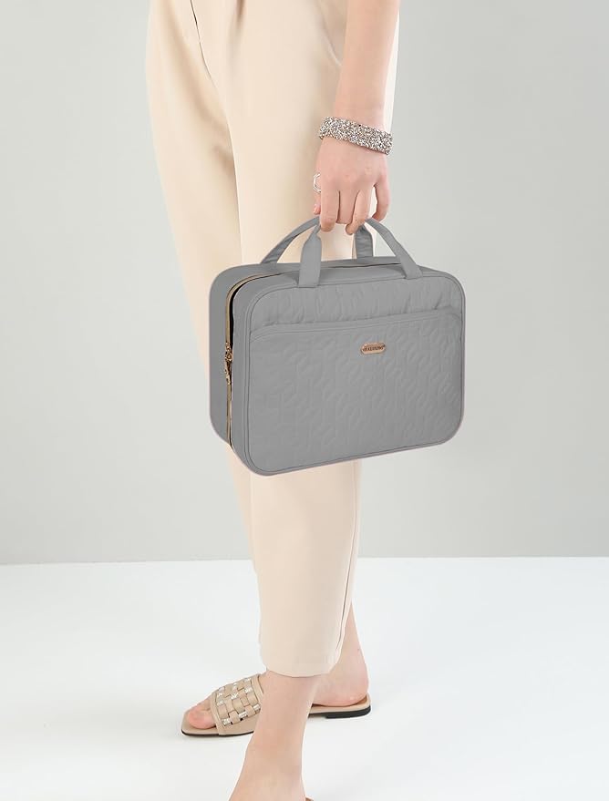 Grey Toiletry Bag, Makeup Organizer, Travel Bag For Women Mens Toiletries, Waterproof with Hanging Hook, Large Capacity
