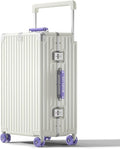 Aluminium Frame Checked-Luggage with Smooth Jelly Wheels, Hardside Zipperless Rolling Suitcase with TSA Lock (WhitePurple, 24-Inch)