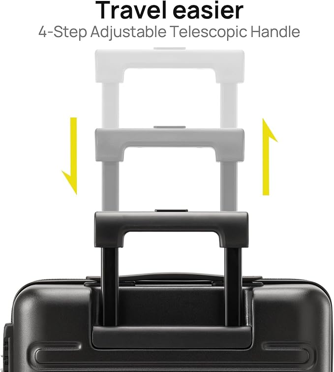 Carry on Luggage 22 X 14 X 9 Airline Approved, 20 Inch Luggage for 3-5 Days Travel, Double Spinner Wheels, 100% Hardshell PC, TSA Lock (09-Black, Checked 24-Inch)