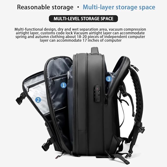 Men Travel Backpack vacuum compression 17 inch Laptop Backpack Business Large Capacity school Backpack Expanded Hiking Backpack