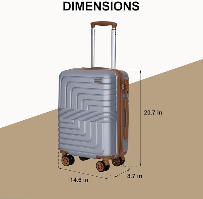 Romswi Expandable 20" Carry On Luggage,Hardshell Suitcase with Double Spinner Wheels for 20% More Space, Airline Approved Lightweight Hardside Luggage, Scratch-Resistant & YKK Zipper,Silver