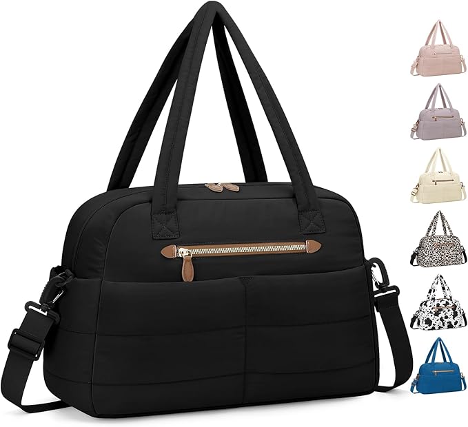 Travel Duffle Bag,Puffer Carry On Duffel Bag with Laptop Compartment Waterproof Overnight Weekender Bags for Women Large Hospital Tote Bags for Labor and Delivery(Large,Black)