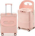 22'' Hardside Ride-On Suitcase with Seat for Kids & Adults – Travel Luggage with 360° Spinner Wheels, Lockable TSA Lock & Seat Belts, Foldable Stool for Airport Waiting