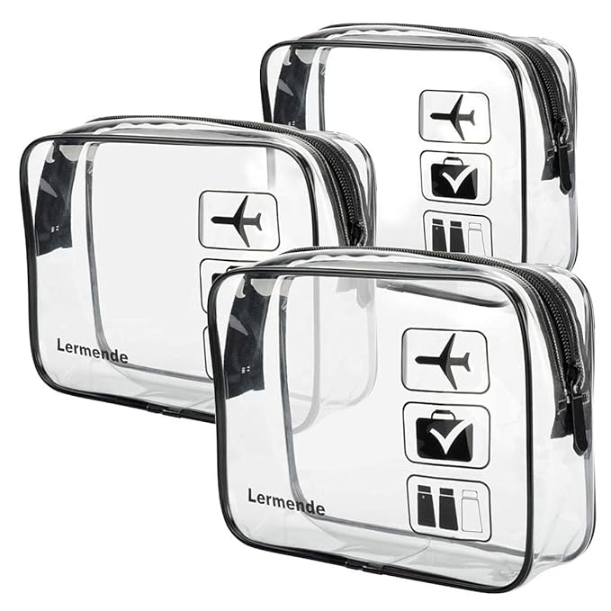 Lermende 2pcs Clear Toiletry Bag TSA Approved Travel Bag,Carry On for Travel,Airport Airline Accessories Compliant Bag,Quart Sized Makeup Cosmetic bag Women Men (Black, 3 Pack)