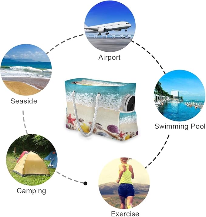 senya Large Beach Bags Totes Canvas Tote Shoulder Bag Soft Wave Water Resistant Bags for Gym Travel Daily Ocean
