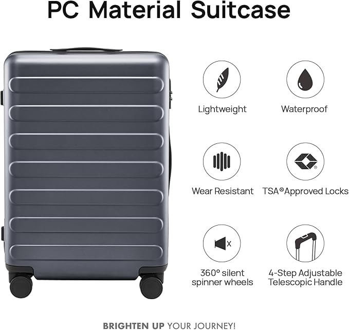 Carry on Luggage 22 X 14 X 9 Airline Approved, 20 Inch Luggage for 3-5 Days Travel, Double Spinner Wheels, 100% Hardshell PC, TSA Lock (02-Grey (Basic), Checked 24-Inch)