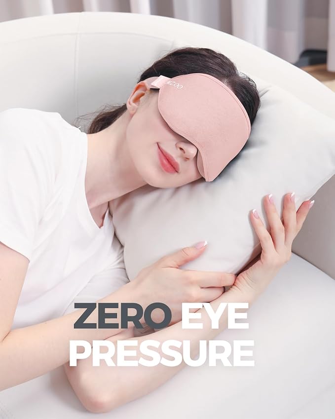 MZOO Luxury Sleep Mask for Back, Side Sleeper, Complete Light Blocking Sleeping Eye Mask Night Blindfold, 3D Zero Pressure & Spacious for Lash Extensions, Breathable Soft Eye Cover Flight Nap Travel