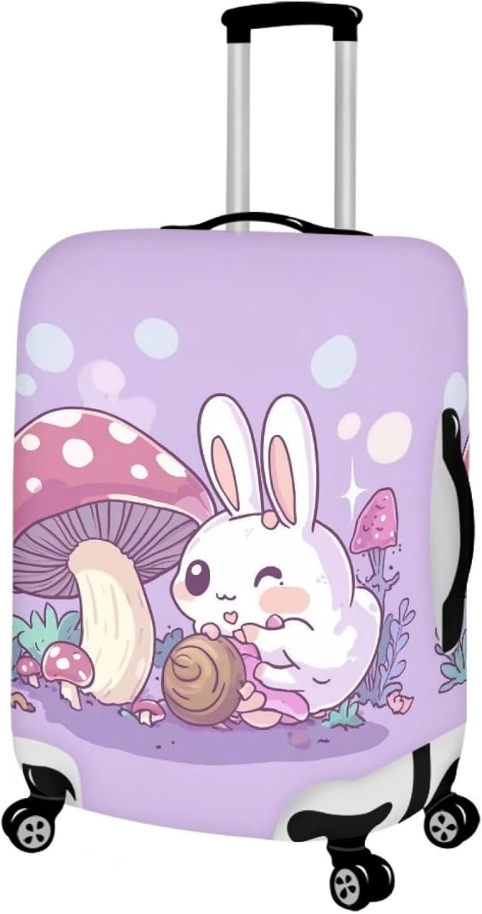 Cute Bunny Rabbit Luggage Covers Fit 22-25 Inch Universal Thickness Suitcase Covers for Luggage Mushroom Suitcase Cover Scratch Resistan Zip Travel Luggage Cover Elastic Baggage Case