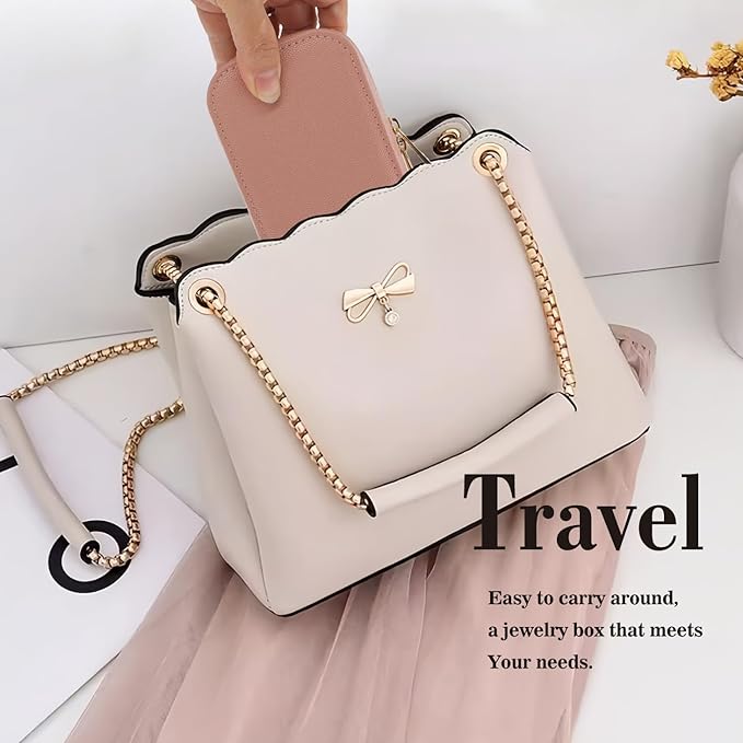 Small Jewelry Travel Case For Womens Small Rectangle PU Leather Jewelry Box With Zipper 2.56" H Portable Travel Jewelry Case For Earring Rings Necklaces Bracelets Pink Jewelry Gifts Box