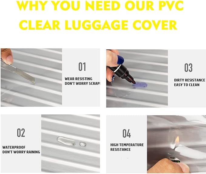 Clear PVC Luggage Cover Protectors - Transparent Waterproof Suitcase Sleeve for 20"+24"+28" Wheeled Suitcases (3PCS)