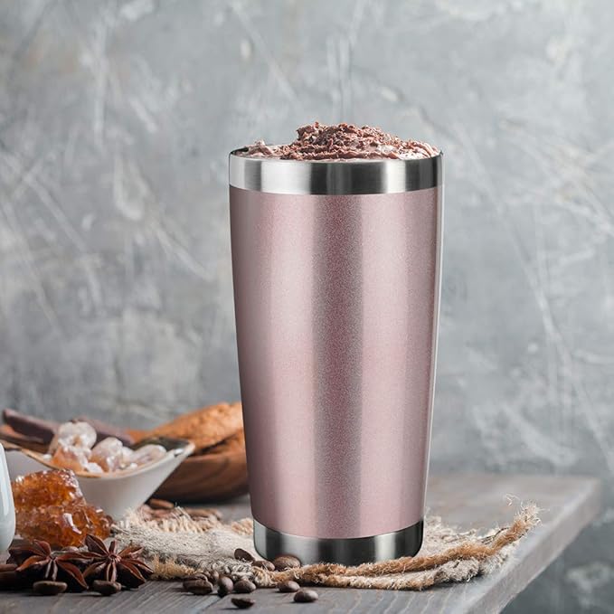 20oz Tumbler Bulk Stainless Steel Vacuum Insulated Tumblers with Lid Double Wall Travel Mug, Powder Coated Coffee Cup, Suitable for Ice Drinks and Hot Beverage (Rose gold 6pack)