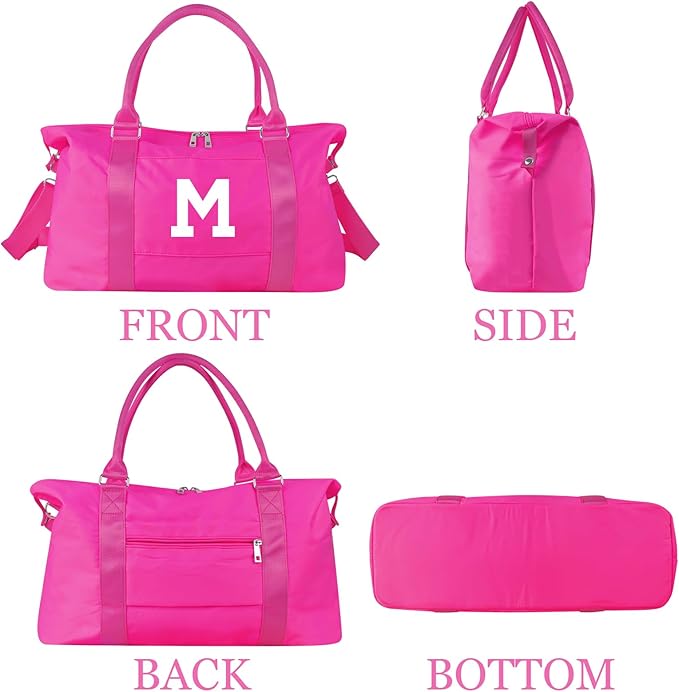 Overnight Bag for Kids Teen Girls Weekender Dance Bag Birthday Graduation Gifts,Initial Travel Duffel Bag Sports Gym Bag Personalized Weekender Bag Carry On Bags Preppy Gifts for Women(Hot Pink, M)