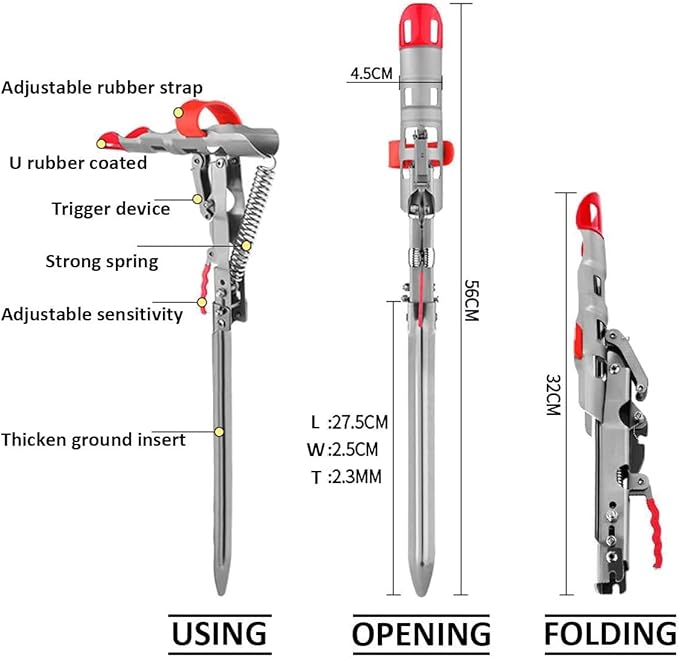 Fishing Rod Holder Smart Fish Catcher Fishing Pole Holders Automatic Spring Tip-Up Hook with Stainless Steel Ground Support Fish Pole Rack