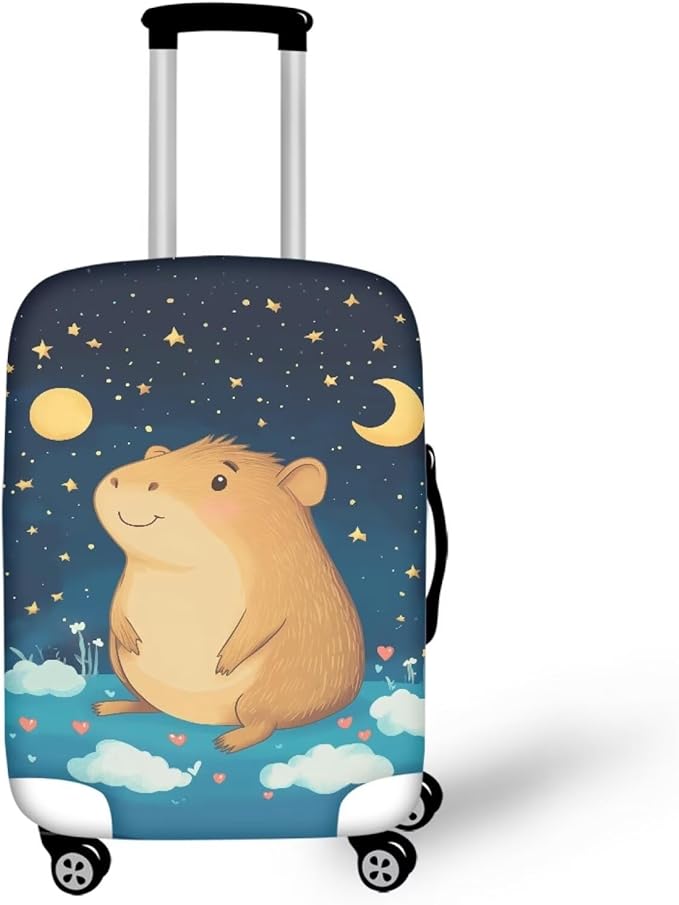 Capybara Suitcase Cover Cute Luggage Cover Protector Invisible Zipper Closure Travel Luggage Protector Fit 30-32 Inch Anti-Scratch Stretchable Suitcase Protector, Moon and Star