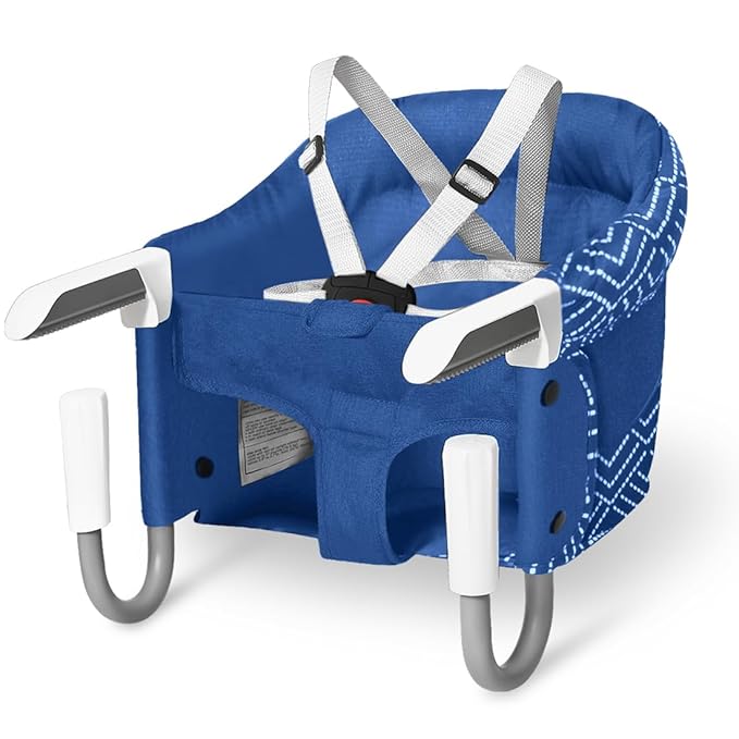 MTWML Hook On High Chair with Tray,Portable Baby High Chair That Attaches to Table,Clip On Fast Table High Chair for Babies and Toddlers.Baby Feeding Seat for Dining Table and Counter (Stripe-Blue)