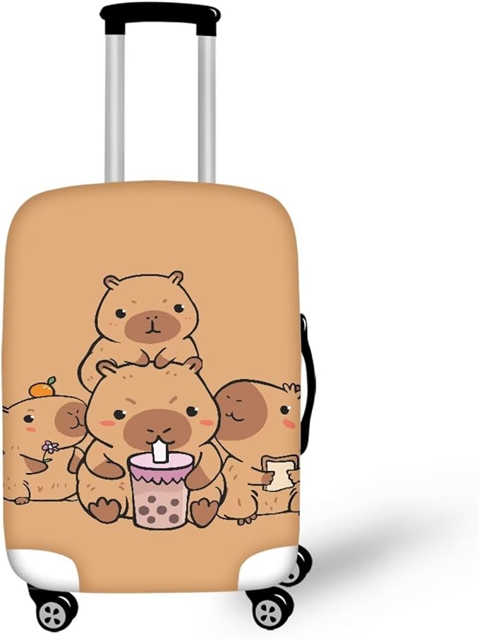 Milk Tea Capybara Luggage Cover Fit 22-25 Inch Universal Thickness Suitcase Covers Protector with Invisible Zipper Scratch-Resistan Travel Luggage Baggage Case