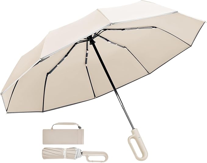TradMall Travel Umbrella, 280T Fabric Windproof Automatic Portable Compact Folding Umbrellas for Rain with Reflective Stripe for Women and Men