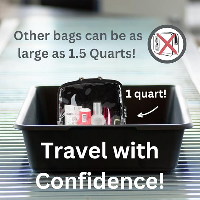 BORSALI TSA-Approved Quart-Sized Bag for Carry-On Travel - One (1) Quart Clear Toiletries, Cosmetic and 3-1-1 Liquids Toiletry Bag - Rose