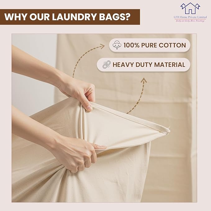 LFH Home Large Premium 100% Cotton Canvas Laundry Bag with Drawstring and Handles Heavy Duty, Multi-Use, and Washable for Home, Travel, College or Storage 28x36 (Pack of 2)-Natural