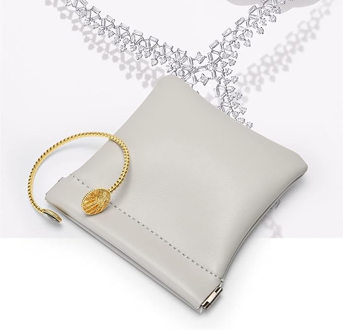 PU Leather Jewelry Travel Bag Leather Jewelry Pouch Christmas,Wedding Party Favor Gift Bag (S, Grey)
