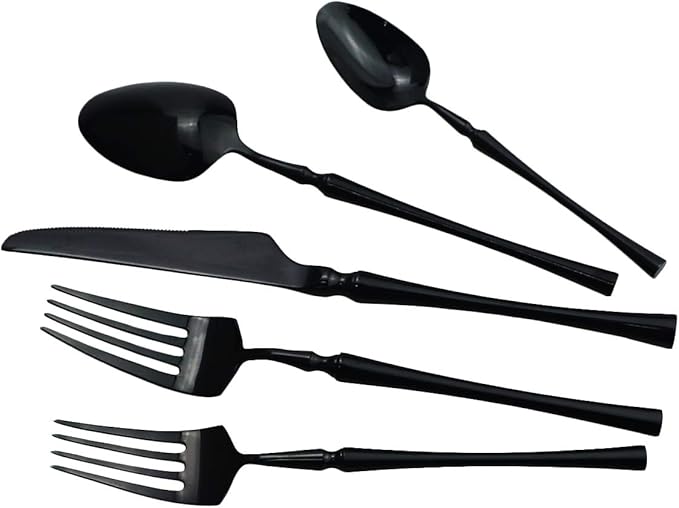 Gugrida Black Silverware Set, 5-Piece 18/10 Stainless Steel Flatware Cutlery Set for 1,Mirror Finish, Ideal for Wedding Festival Party Home Kitchen, Dishwasher Safe