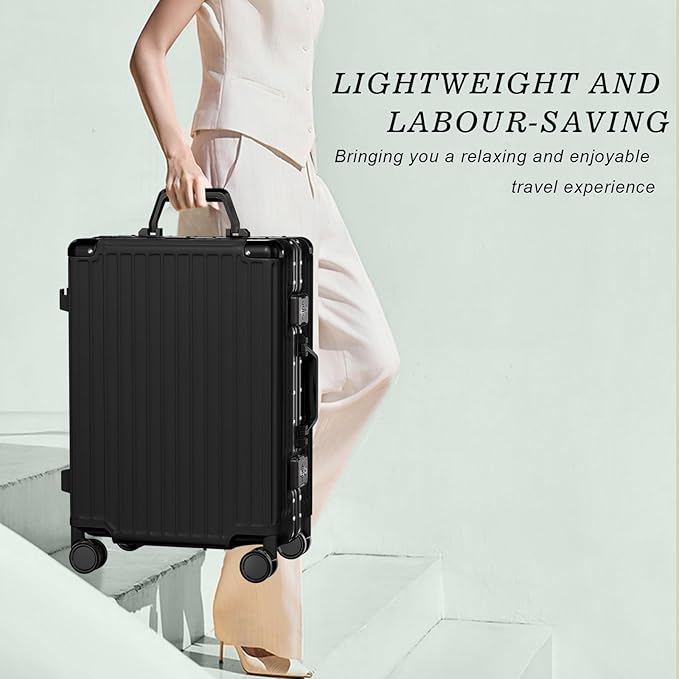 AnyZip Carry On Luggage PC+ABS Aluminum Frame Zipperless Luggage Hard Shell Suitcase with TSA Lock Double Spinner Wheels 20 Inch Black