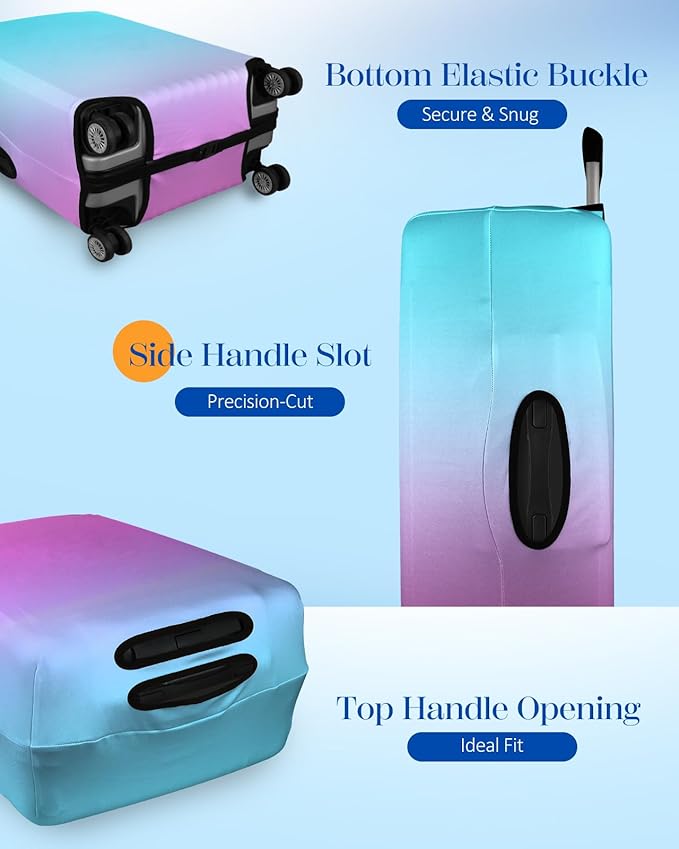 Slohif Luggage Cover for Suitcase Tsa Approved Protector - Luggage Sleeve Large Suit Case Cover Travel Stretch Baggage Case Protective Washable Fit 24-27 Inch Blue Rose Gradient M