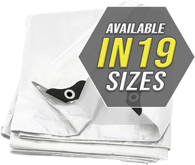 Tarp Cover White 2-Pack Heavy Duty 8X10 Thick Material, Waterproof, Great for Tarpaulin Canopy Tent, Boat, RV Or Pool Cover (8X10 Heavy Duty Poly Tarp White)