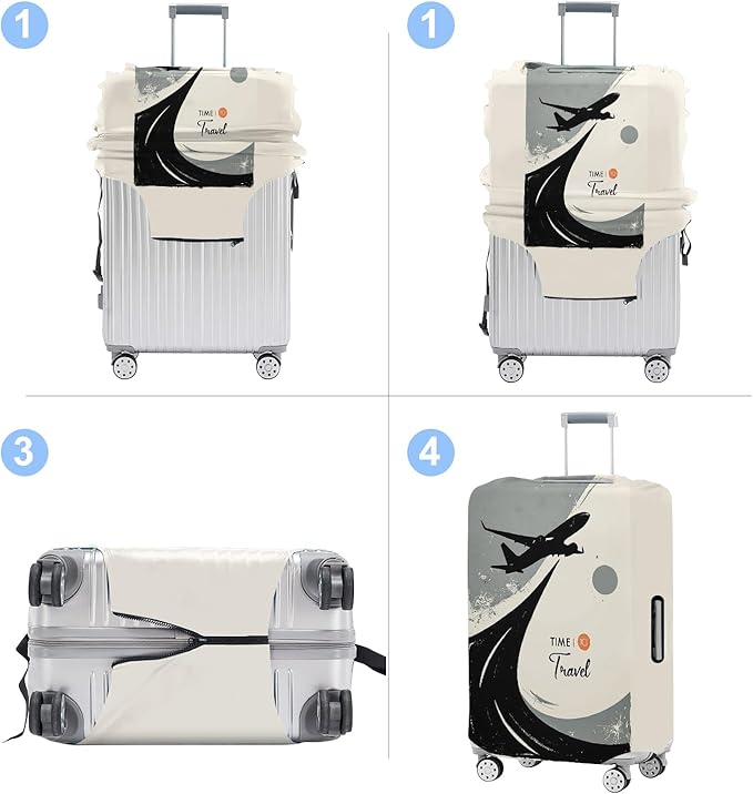 Suitcase Cover with Time to Travel Design, Luggage Protector, Fit for 32-34Inch Luggage Durable Travel Bag Cover with Zipper Closure