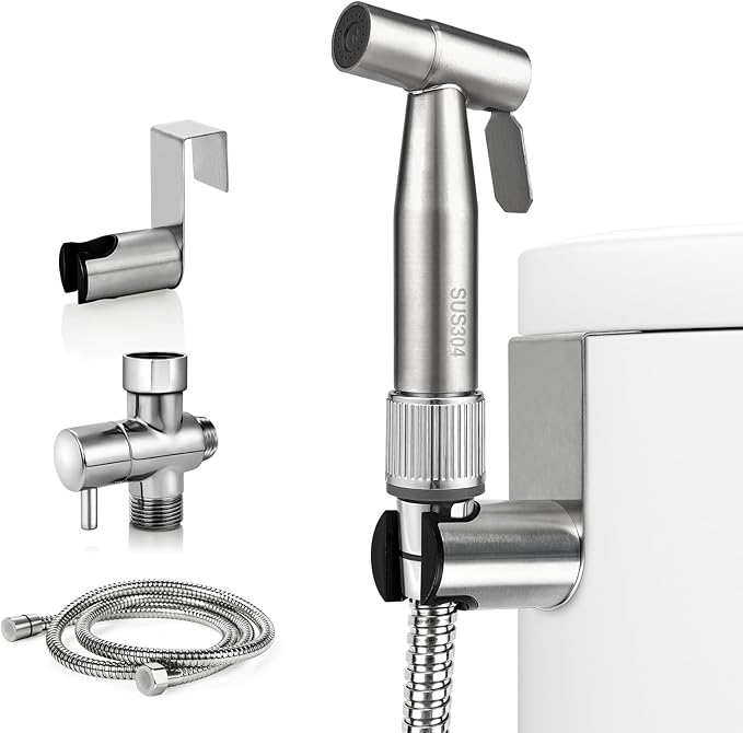 Bidet Sprayer for Toilet with Adjustable Water Pressure, Handheld Bidet Sprayer Kit- Stainless Steel（Don't‌ Use Teflon Tape for Installation）