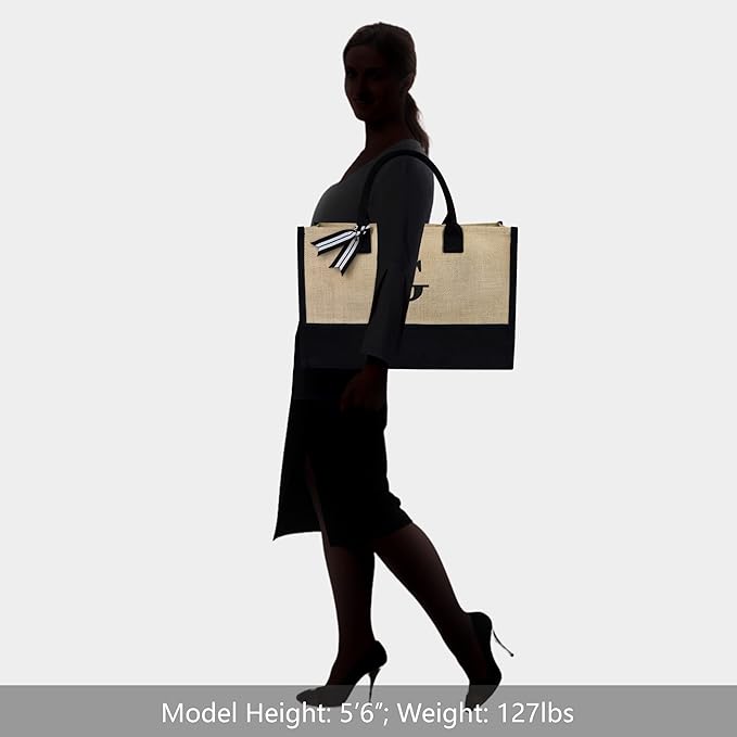 TOPDesign Initial Jute/Canvas Tote Bag, Personalized Present Bag, Suitable for Wedding, Birthday, Beach, Holiday, is a Great Gift for Women, Mom, Teachers, Friends, Bridesmaids (Letter G)