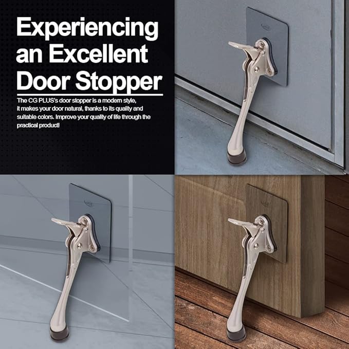 One-Touch Doorstop Adhesive Bracket (Black, 6inch x 2pack)