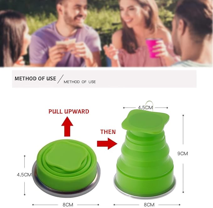Collapsible Cup - Silicone Foldable Cup-Expandable Folding Drinking Reusable Portable Mugs Cups For Travel, Camping, Hiking, Survival, Car, Picnic, Beach, Holiday Vacation, Outdoor Sports Green