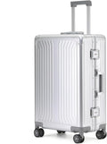 Metal all aluminum carry-on suitcase 20 "hard face, TSA lock and rotating wheel zippered luggage set (silvery, 24 '')