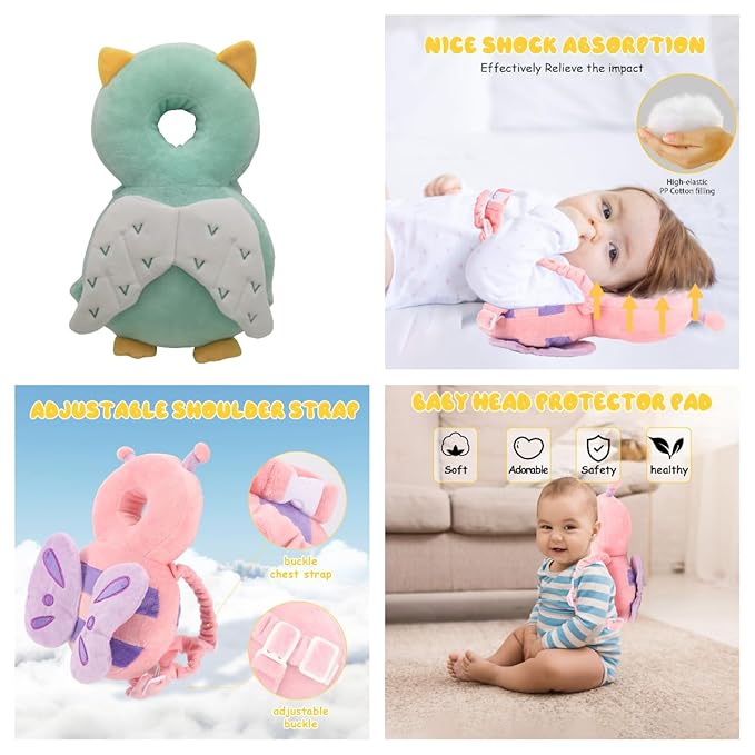 Baby Head Protection Backpack - Soft & Comfortable, Cute Cartoon Design (Q77-Owl)