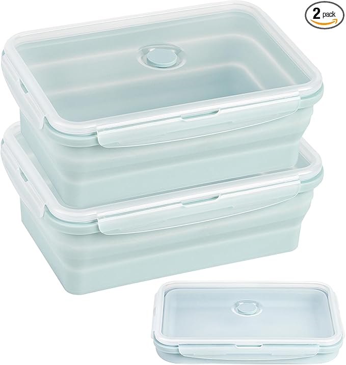 Extra Large Collapsible Silicone Food Storage Containers With Lids, 2 Pack 2000ml, XXL Foldable Bento Lunch Box, Big Meal Boxes for Kitchen, Camping, Dishwasher, Microwave, Freezer Safe