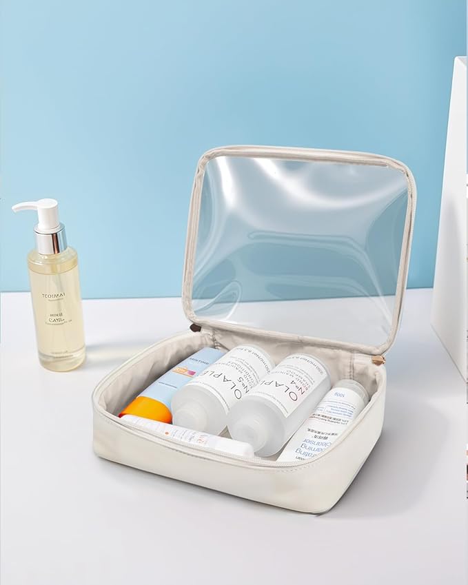 KOTORA TSA Approved Toiletry Bag with Mini Clear Makeup Bag PVC Cosmetic Bags for Women and Men, Carry on Airport Airline Compliant Bag Car Accessories for Women Her (1B White)