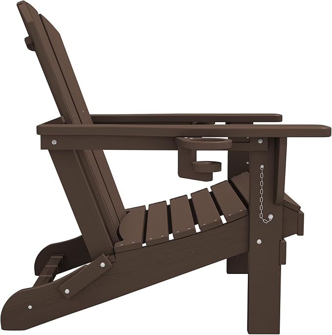 SERWALL Adirondack Chair with Cup Holders - Composite Adirondack Chairs Set of 4 HDPE Outdoor Chairs All Weather Use- Coffee