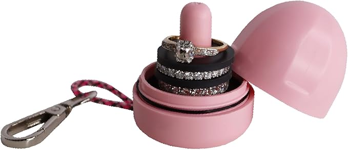 Ring Holder Keychain, Jewelry Organizer and Storage, Portable Waterproof Ring Holder, Pill Box Keychain Container, Gym Accessory, and Travel Ring Case (Desert Pink)