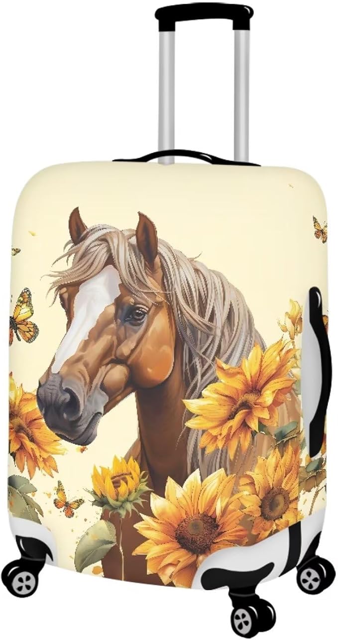 Horse Luggage Cover Universal Zip Suitcase Covers Elastic Spandex Fabric Baggage Cover Protector Butterfly Luggage Covers for Suitcase Non-Slip Baggage Case Covers(Sunflower), 18-21 Inch