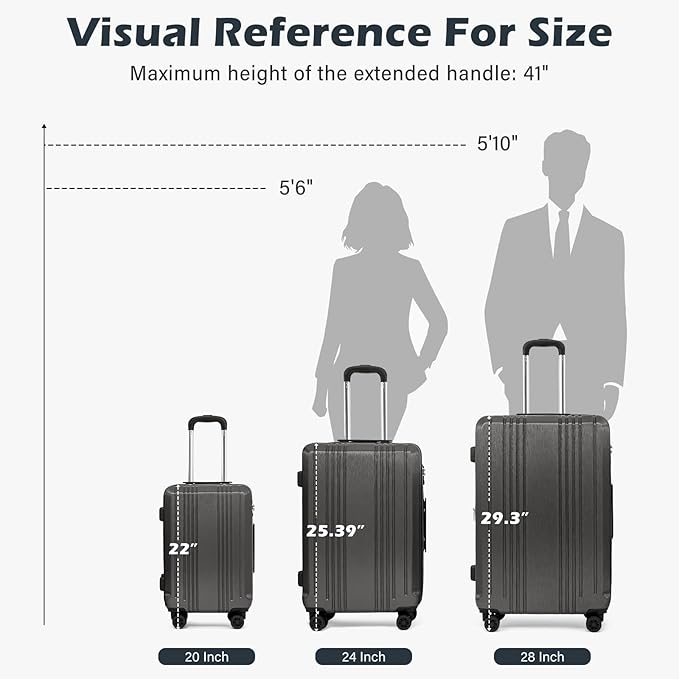 Coolife Luggage Suitcase PC+ABS with TSA Lock Spinner Carry on Hardshell Lightweight 20in 24in 28in(orange, S(20in_carry on))