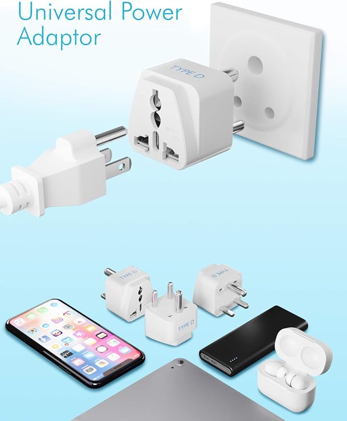 Ceptics India Travel Plug Adapter (Type D) for Pakistan, Nepal, Bangladesh - 3 Pack [Grounded & Universal] (GP-10-3PK)