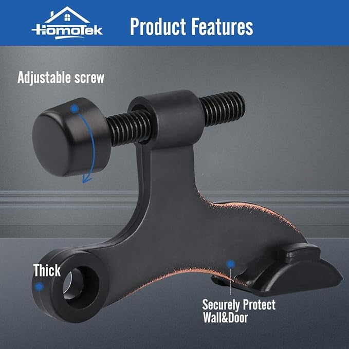 HOMOTEK 12 Pack Hinge Pin Oil Rubbed Bronze Door Stopper,Adjustable Deluxe Heavy Duty Door Stopper 2-1/2"x1-3/4”,with Black Rubber Bumper Tips